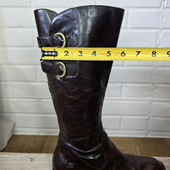 Born Cherry Brown Heeled Knee High Riding Boots Size 8 - Picture 6 of 14